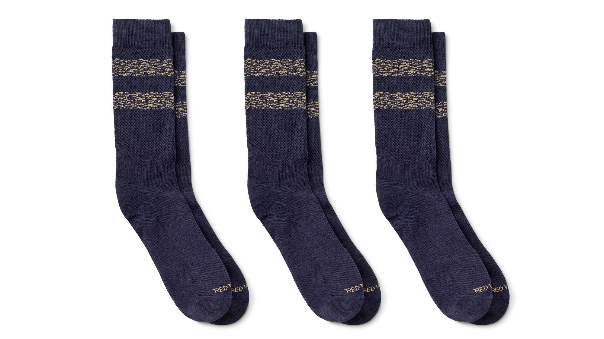 3-Pack Wool Blend Striped Crew Sock Navy/Tan